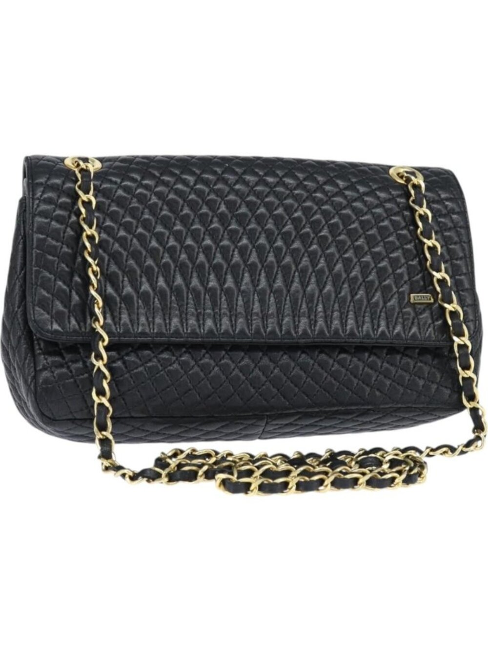 BALLY Chain Shoulder Bag Leather Black Gold